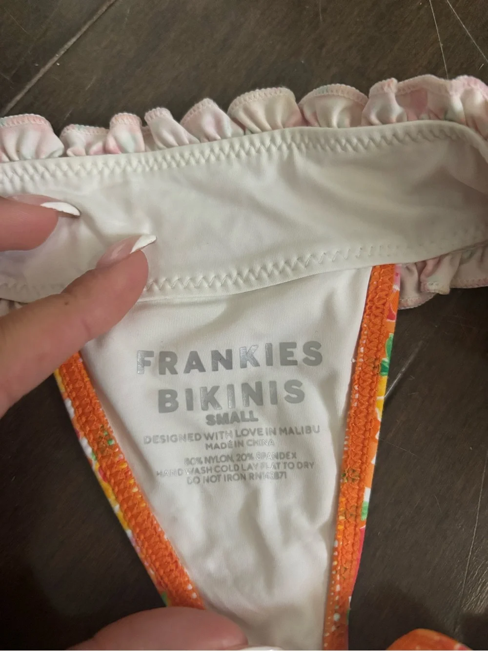 Frankies Bikinis Orange Gingham Floral Ruffle Bikini Bottoms